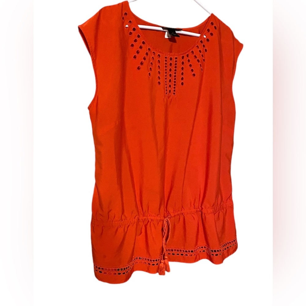 Lane Bryant Top Women’s 16 Eyelet  Sleeveless Drawstring Red Blouse BoHo Comfort - Picture 5 of 15